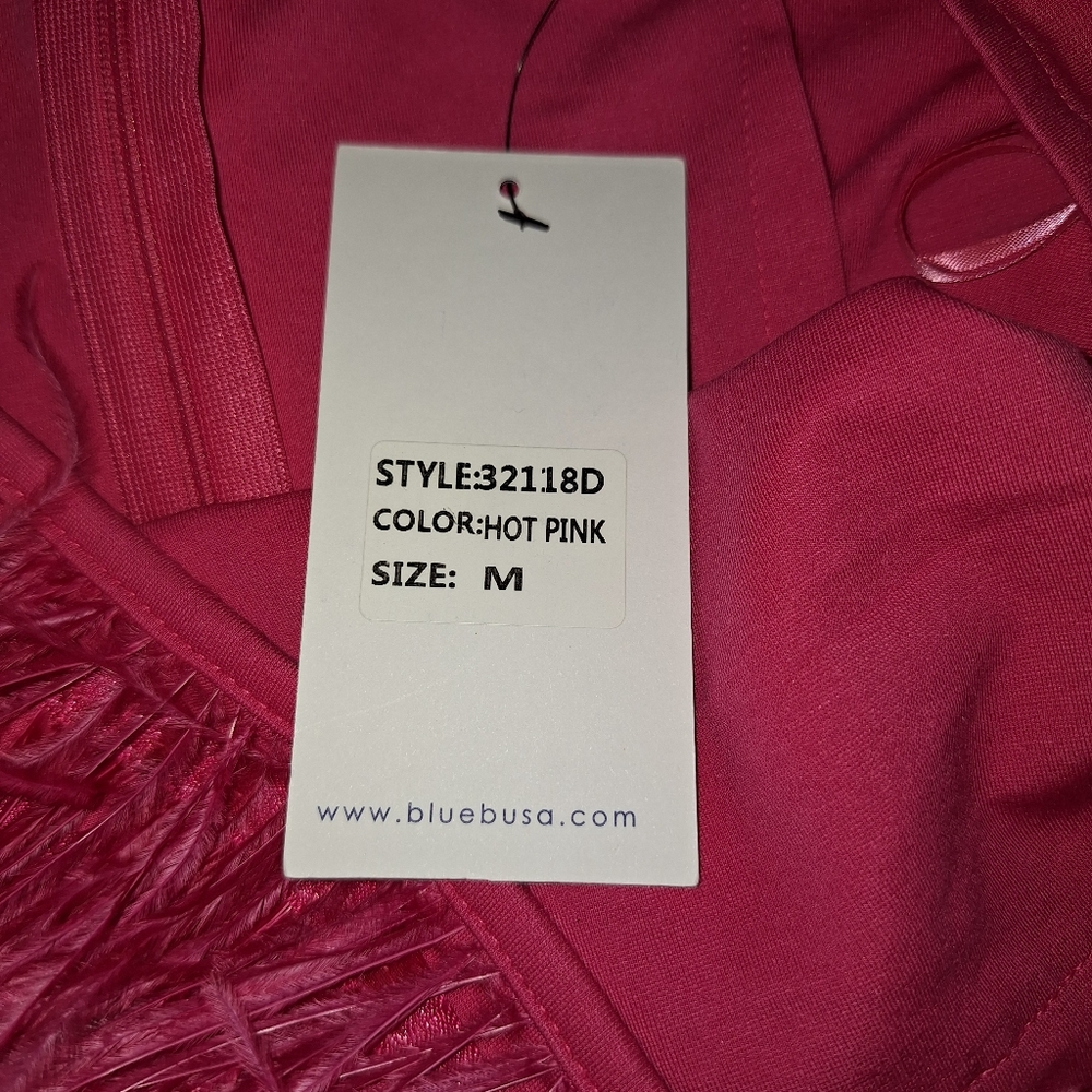 NWT Women’s Blue B Bodycon Feather Accent Mini Strapless Dress Pink Medium - Picture 7 of 11
